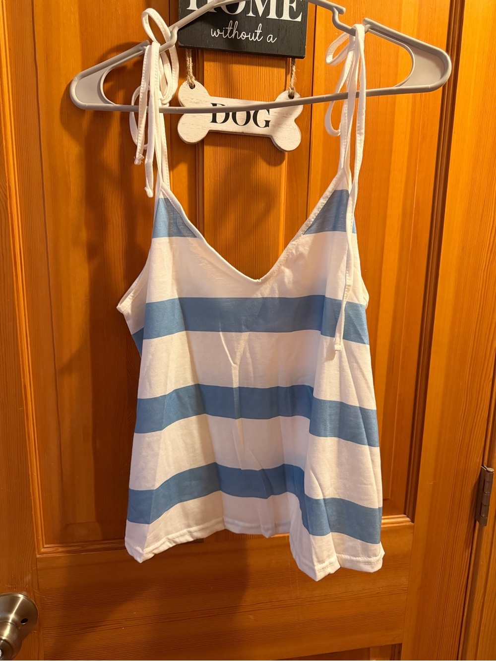 Striped Blue and White Tie-Strap Women's Tank Top